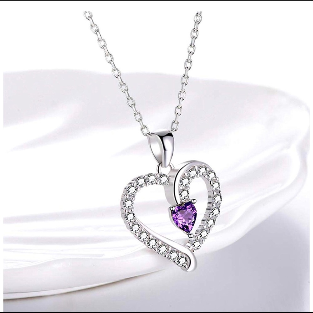 Birthstone Diamond Necklace Sterling Silver